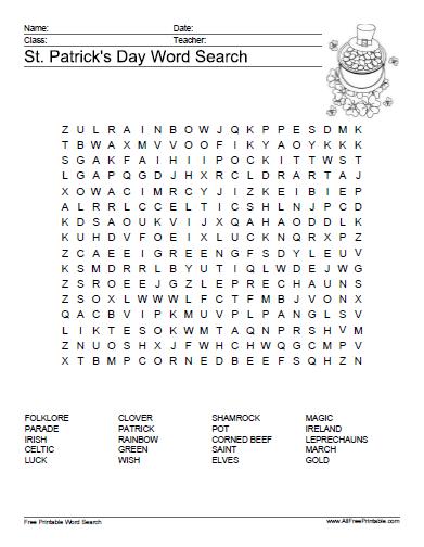 St patricks day word search â free printable