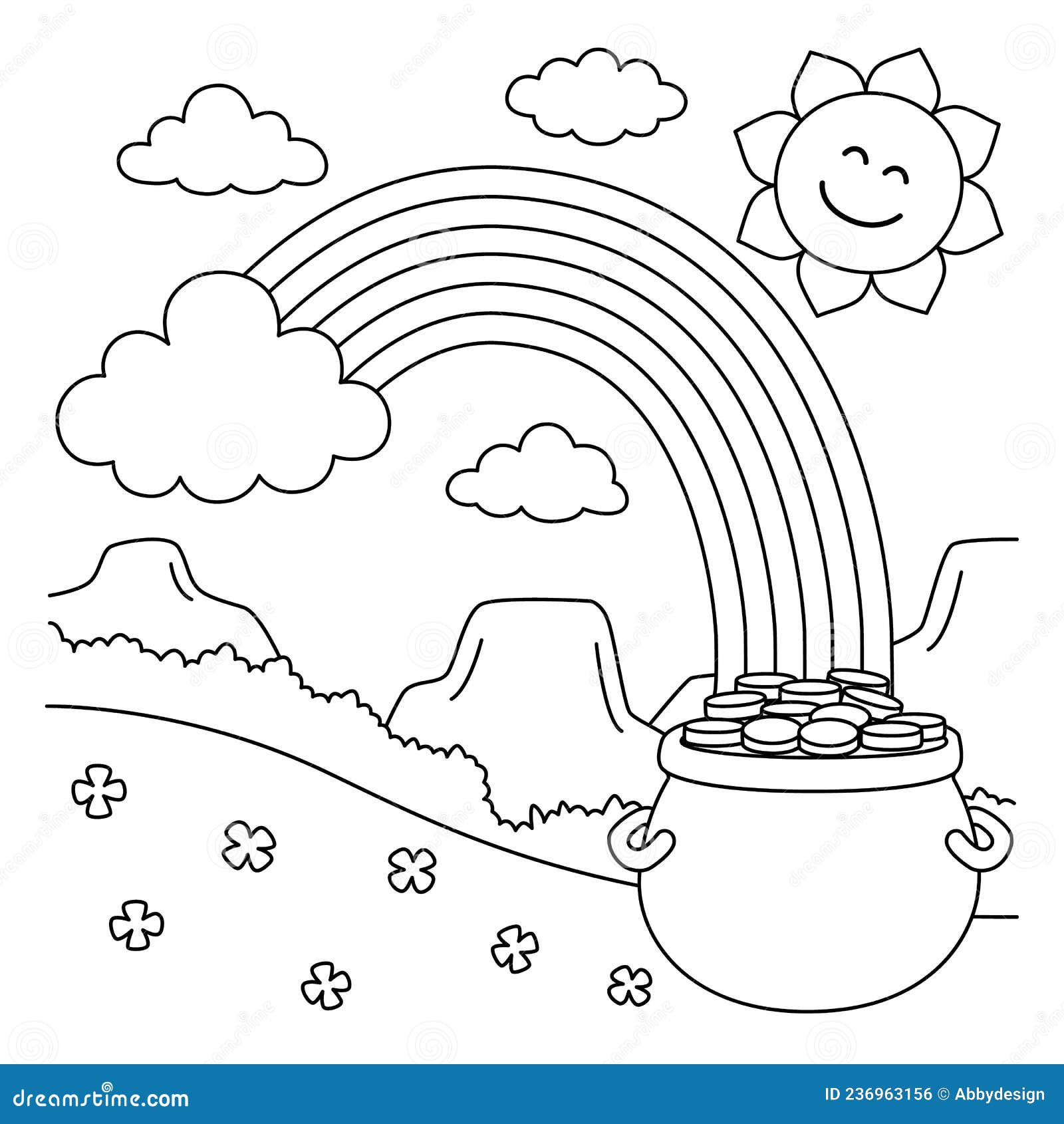 St patricks day rainbow coloring page for kids stock vector