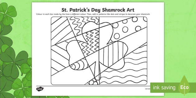 Shamrock art colouring worksheet easy to print