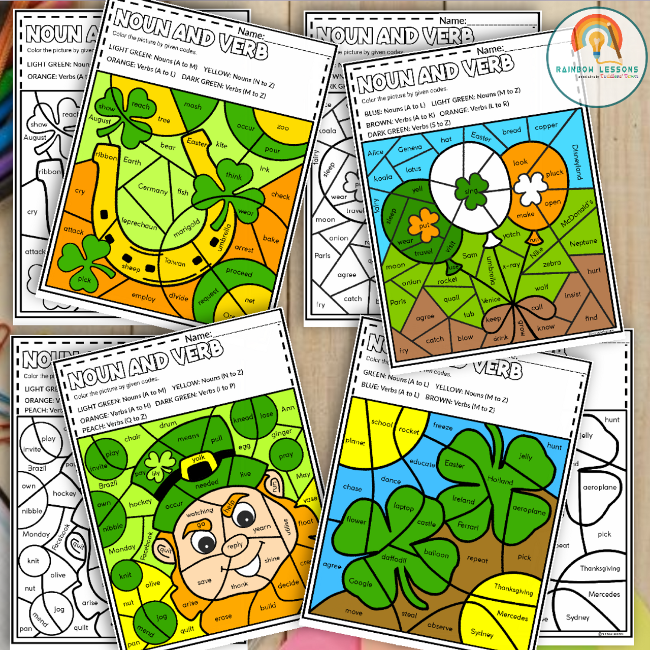St patricks day color by code st patricks day coloring sheets noun and verb