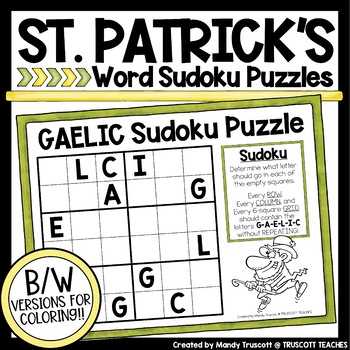 St patricks day sudoku word puzzles by truscott teaches tpt