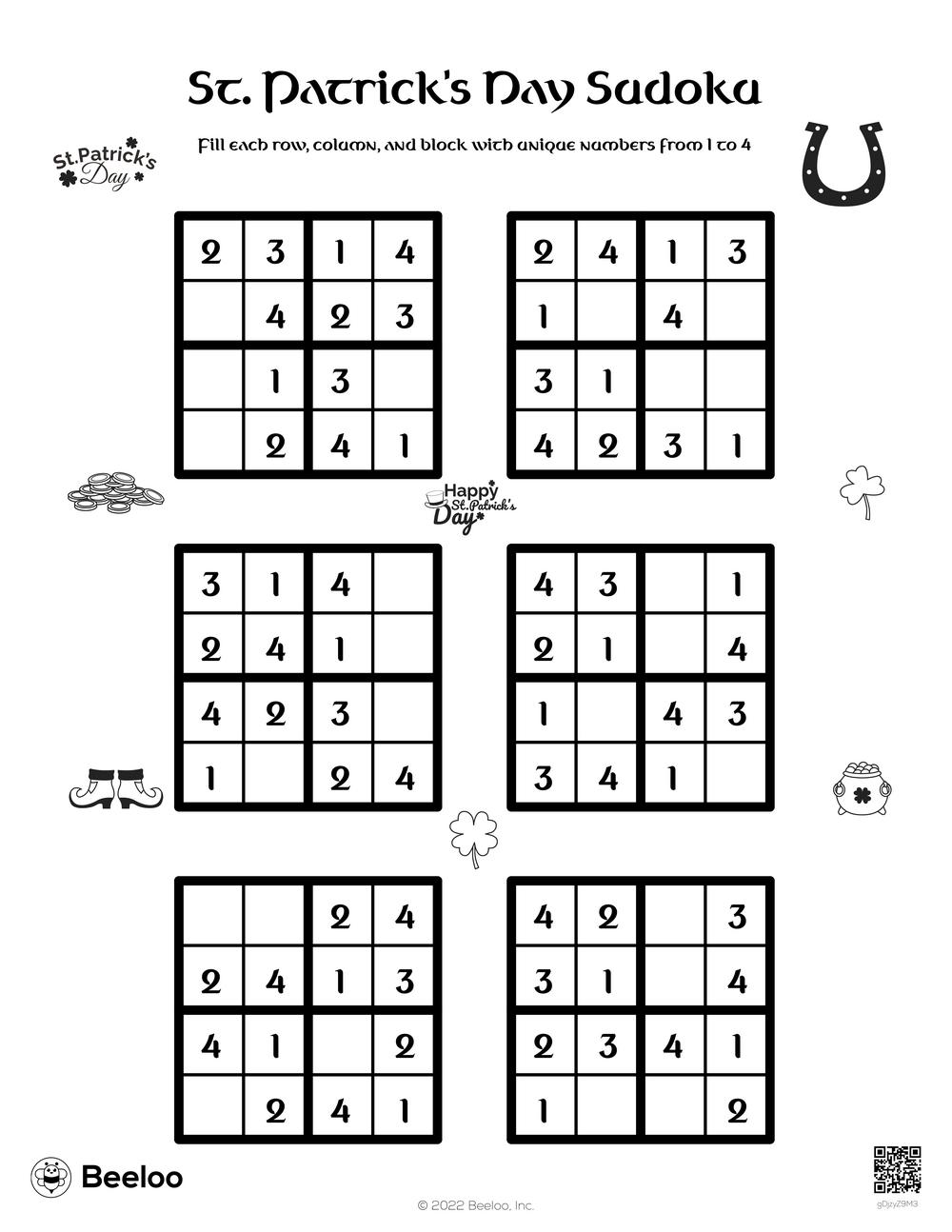 St patricks day sudoku â printable crafts and activities for kids