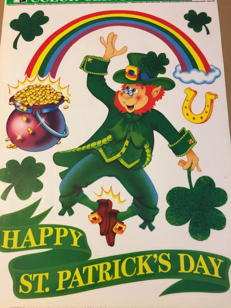 Vintage st patricks day color clings happy st patricks day leprechaun nos