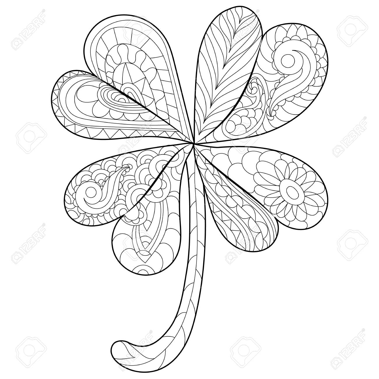 Coloring book clover shamrock on st patricks day for adults isolated pattern hand drawn vector sign luck anti stress seamless ethnic bohemian background vintage decorative elementindian motifs royalty free svg cliparts vectors