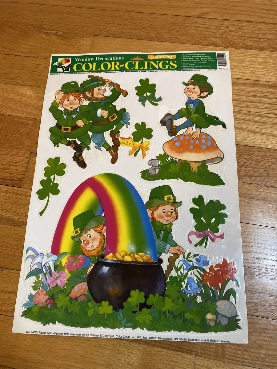 Vintage st patricks day color clings happy st patricks day leprechaun rainbow