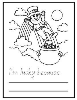 St patricks day coloring pages with writing prompt im lucky because