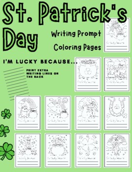 St patricks day coloring pages with writing prompt im lucky because
