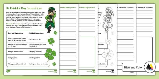 St patricks day superstitions writing activity