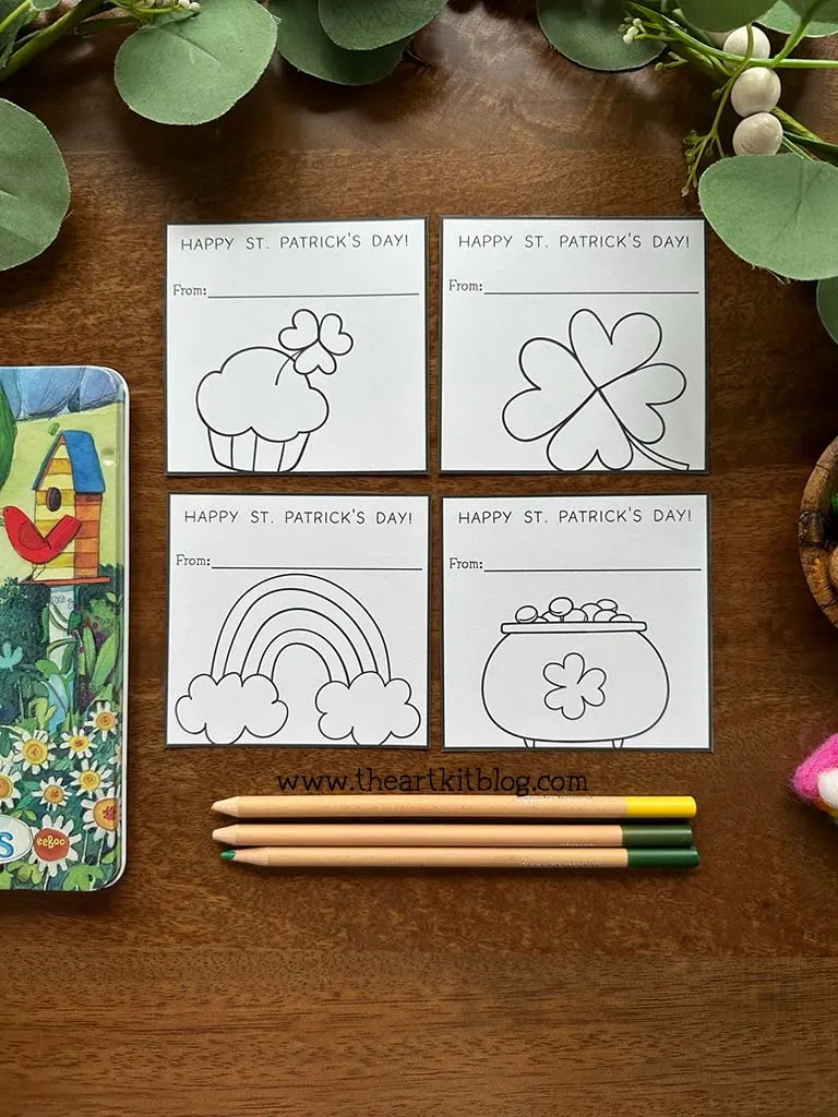 Mini happy st patricks day cards â free printable coloring pages â the art kit