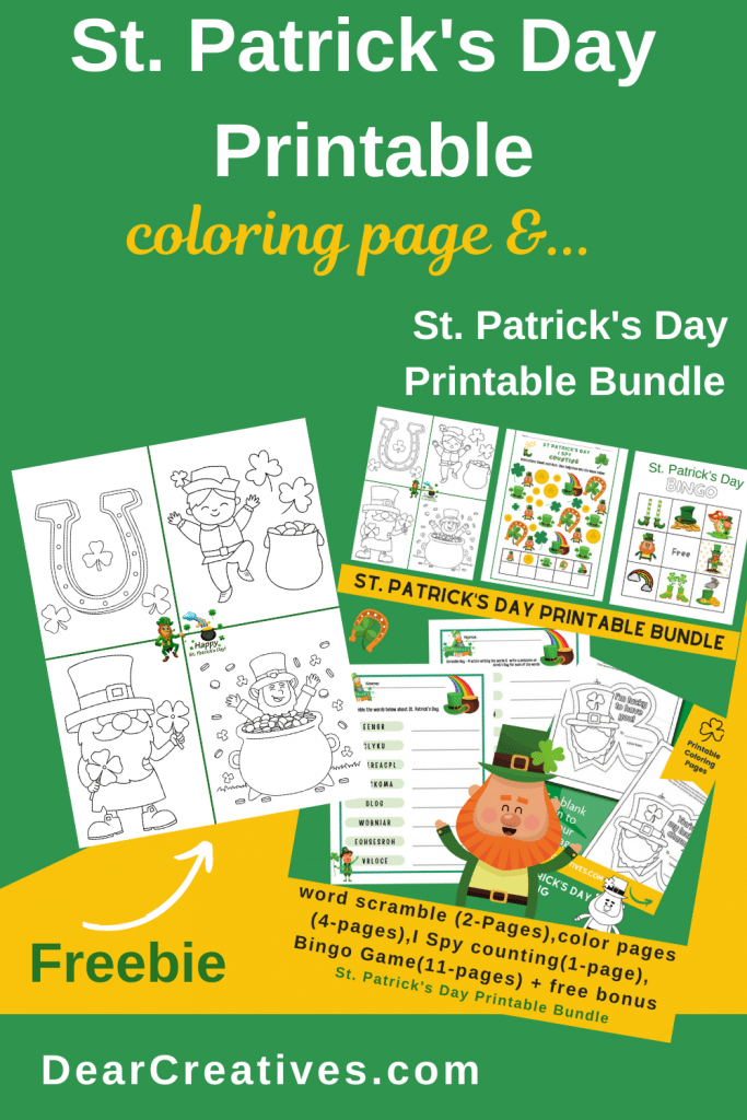 St patricks day coloring page printable bundle