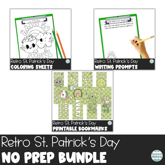 St patricks day activity bundle coloring pages for kids printable writing prompt worksheets printable bookmarks ideas for st patricks