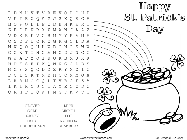 Free st patricks day word search printable