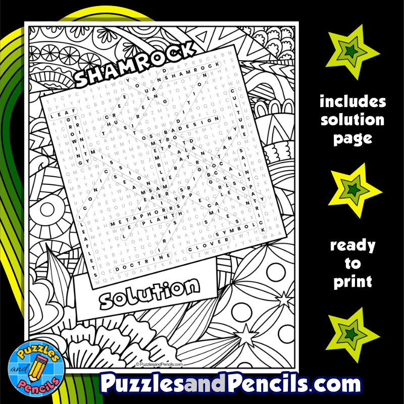 Shamrock word search puzzle with coloring st patricks day wordsearch made by teachers