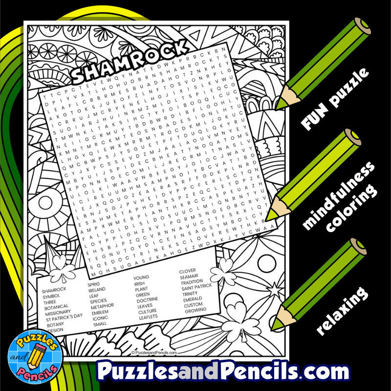 Shamrock word search puzzle with coloring st patricks day wordsearch made by teachers