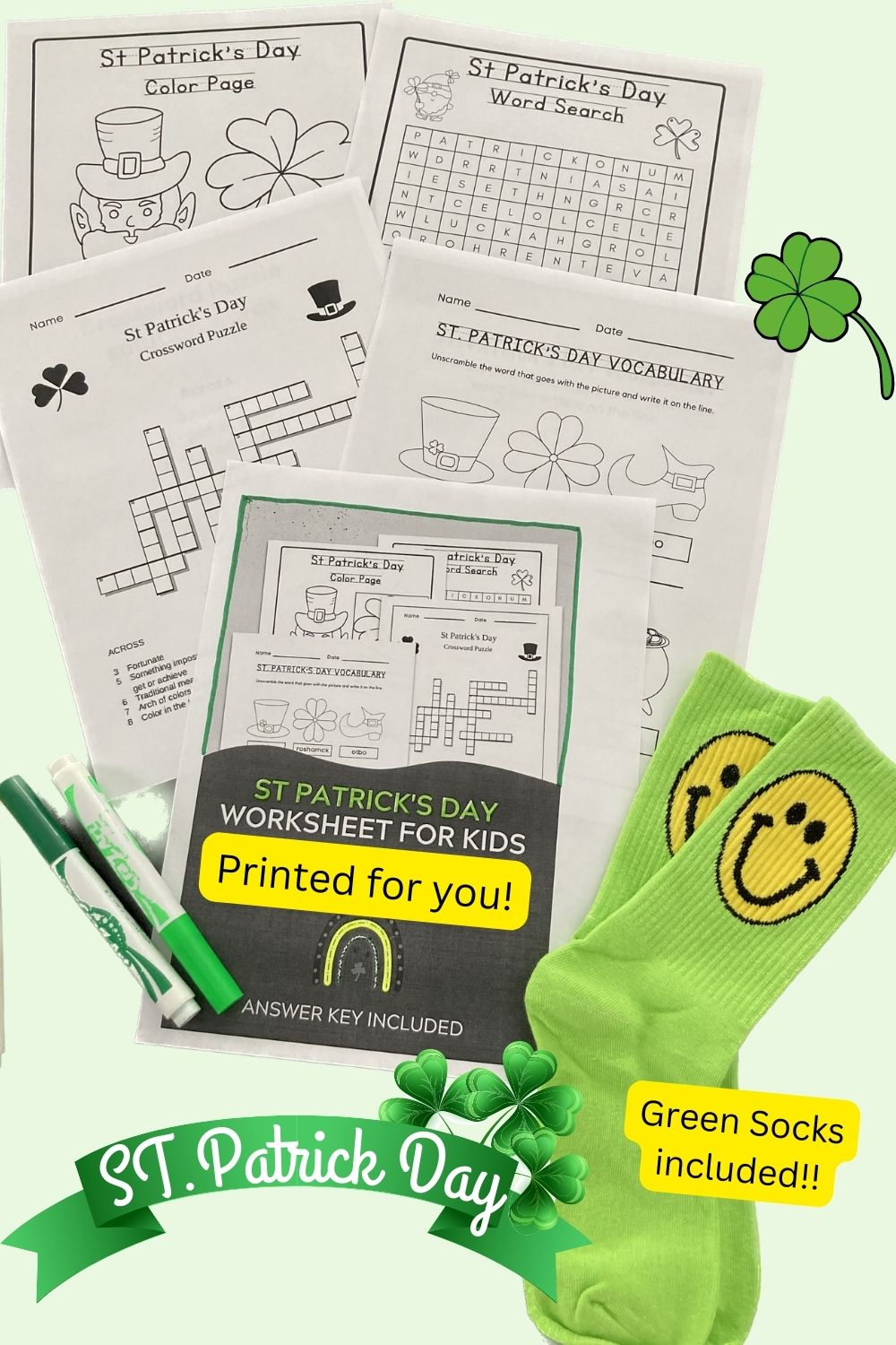 St patricks day games for kids word search crossword color page â jean burke studio