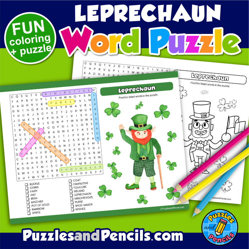 Leprechaun word search puzzle and coloring st patricks day wordsearch made by teachers