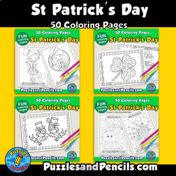 St patricks day activity word search puzzle and coloring pages bundle