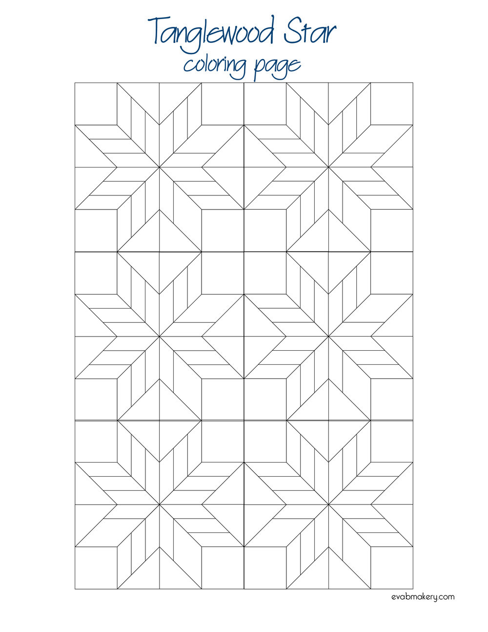 Tanglewood star quilt coloring page â eva blakes makery