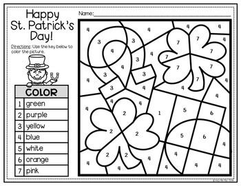 St patricks day activities for writing math color by number color sheets