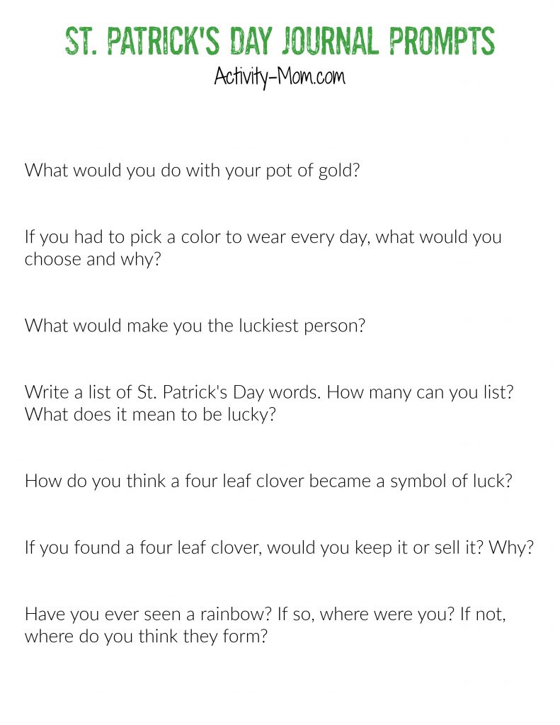 St patricks day writing prompts free printable