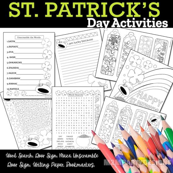 Buy st patricks day activities for kids placemat bookmarks coloring page maze word search instant download set of online in india