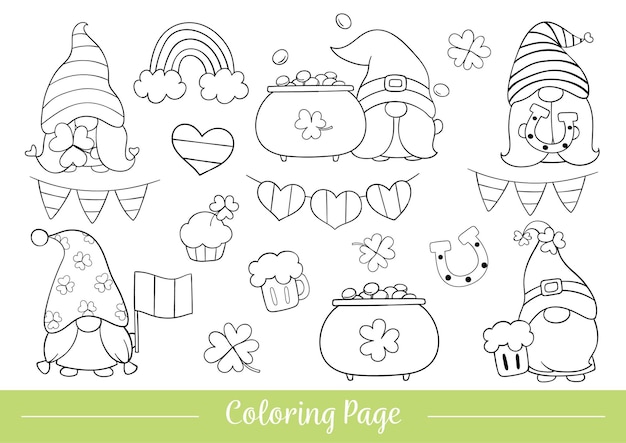 Premium vector coloring page of gnome for st patrick day
