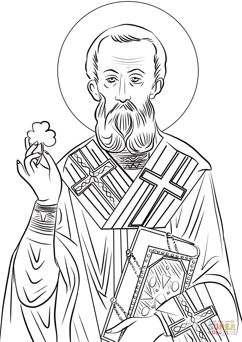 St patrick with shamrock coloring page free printable coloring pages
