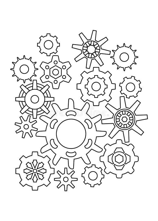 Coloring page steampunk gears background vector illustration of gears on a white stock illustration