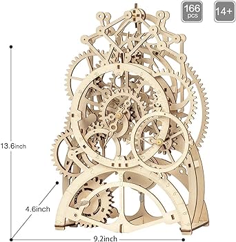 Rokr d wooden mechanil pendulum clock puzzlemechanil gears toy building setfamily wooden craft kit supplies