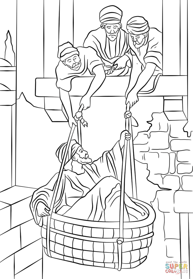 Paul escapes in a basket coloring page free printable coloring pages