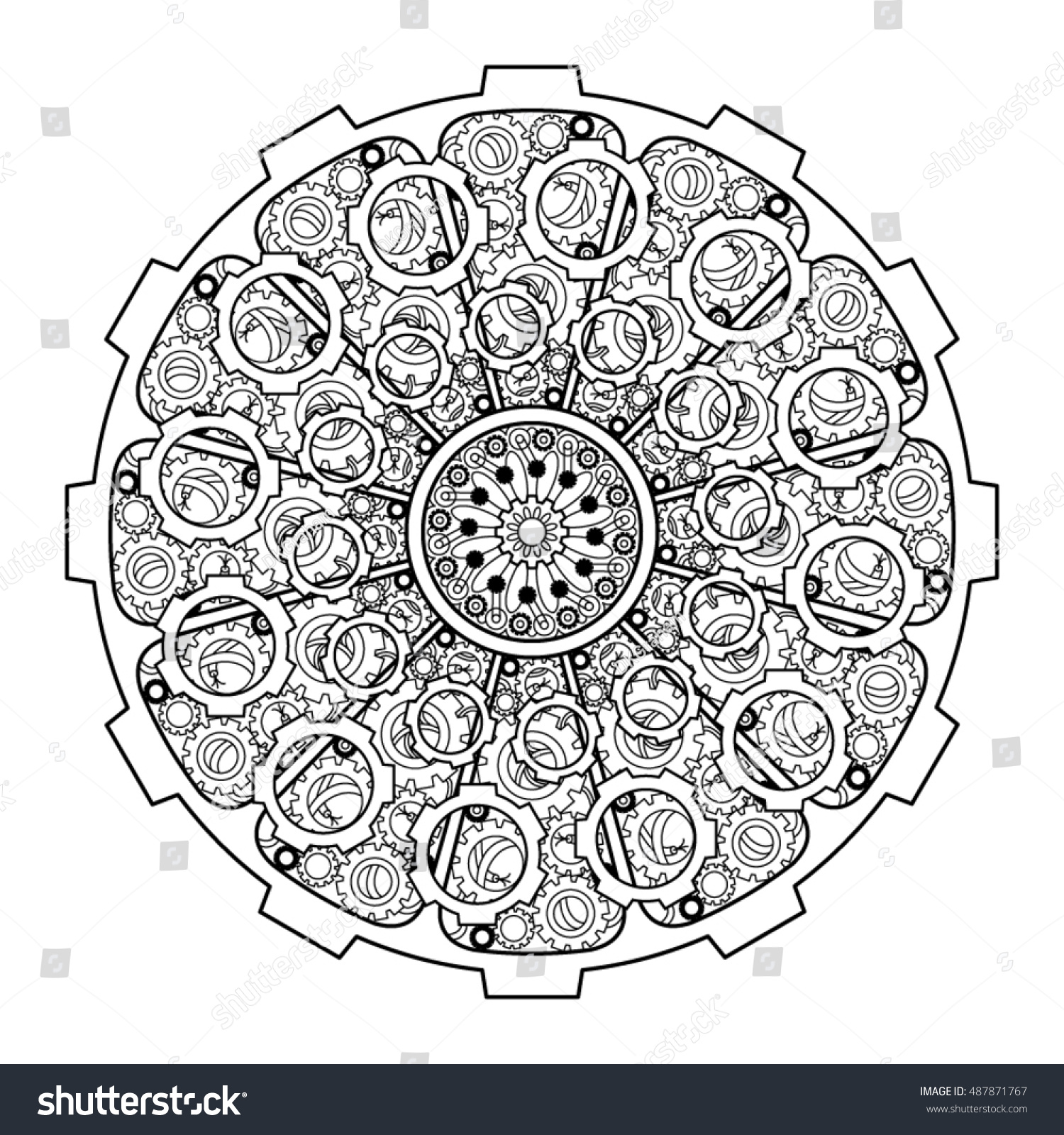 Steam punk gears themed mandala use stock vector royalty free