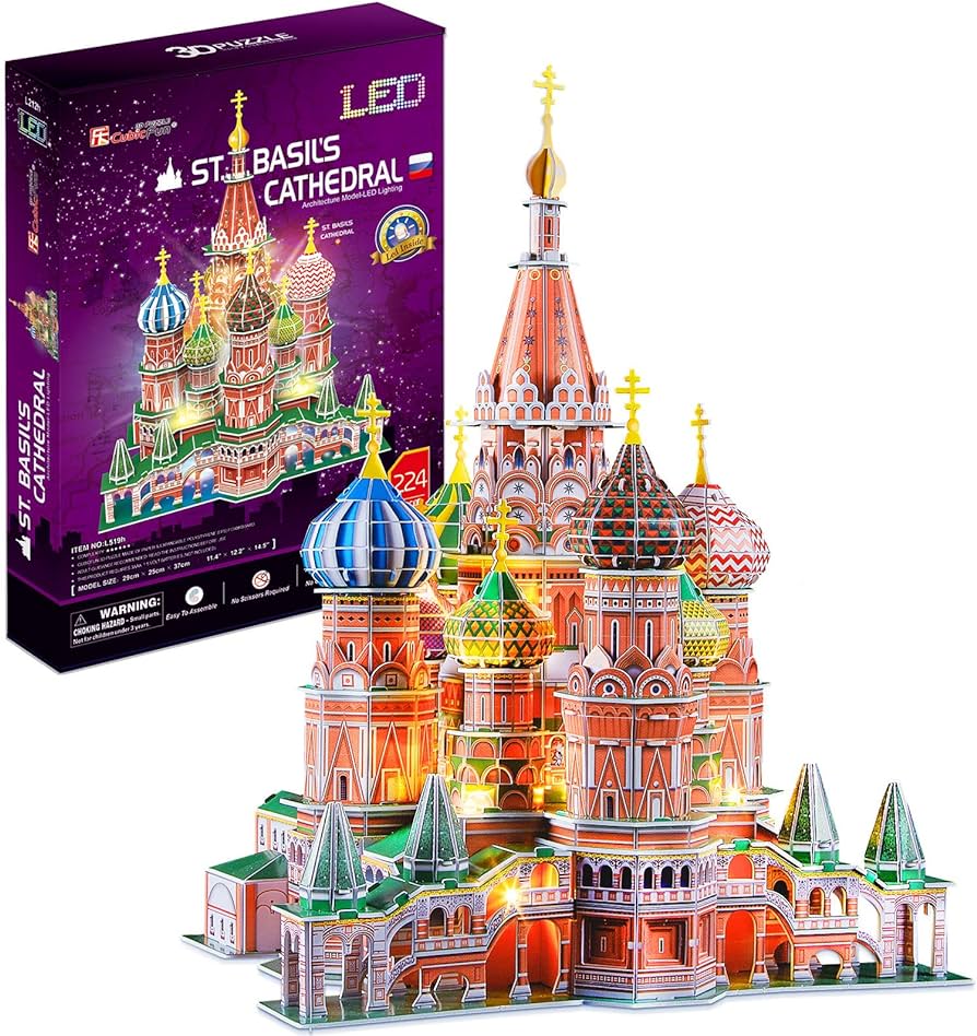 Cubicfun led russia cathedral d puzzles for adults kids stbasils cathedral architecture building church model kits toys for teens pieces toys games