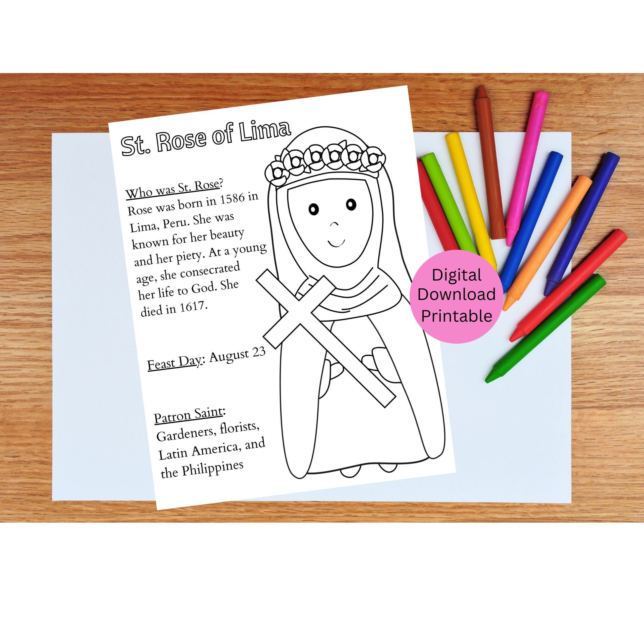 St rose of lima coloring page printable saint coloring page catholic coloring saint activity