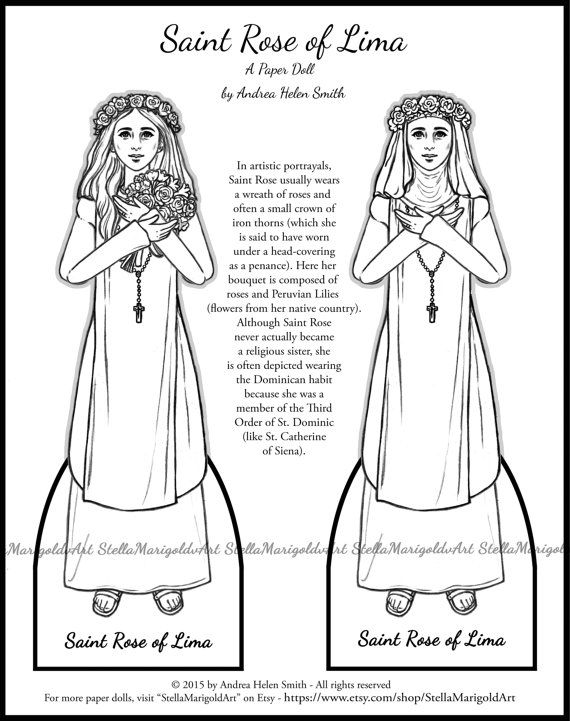 Digital download saint rose of lima paper doll traditional