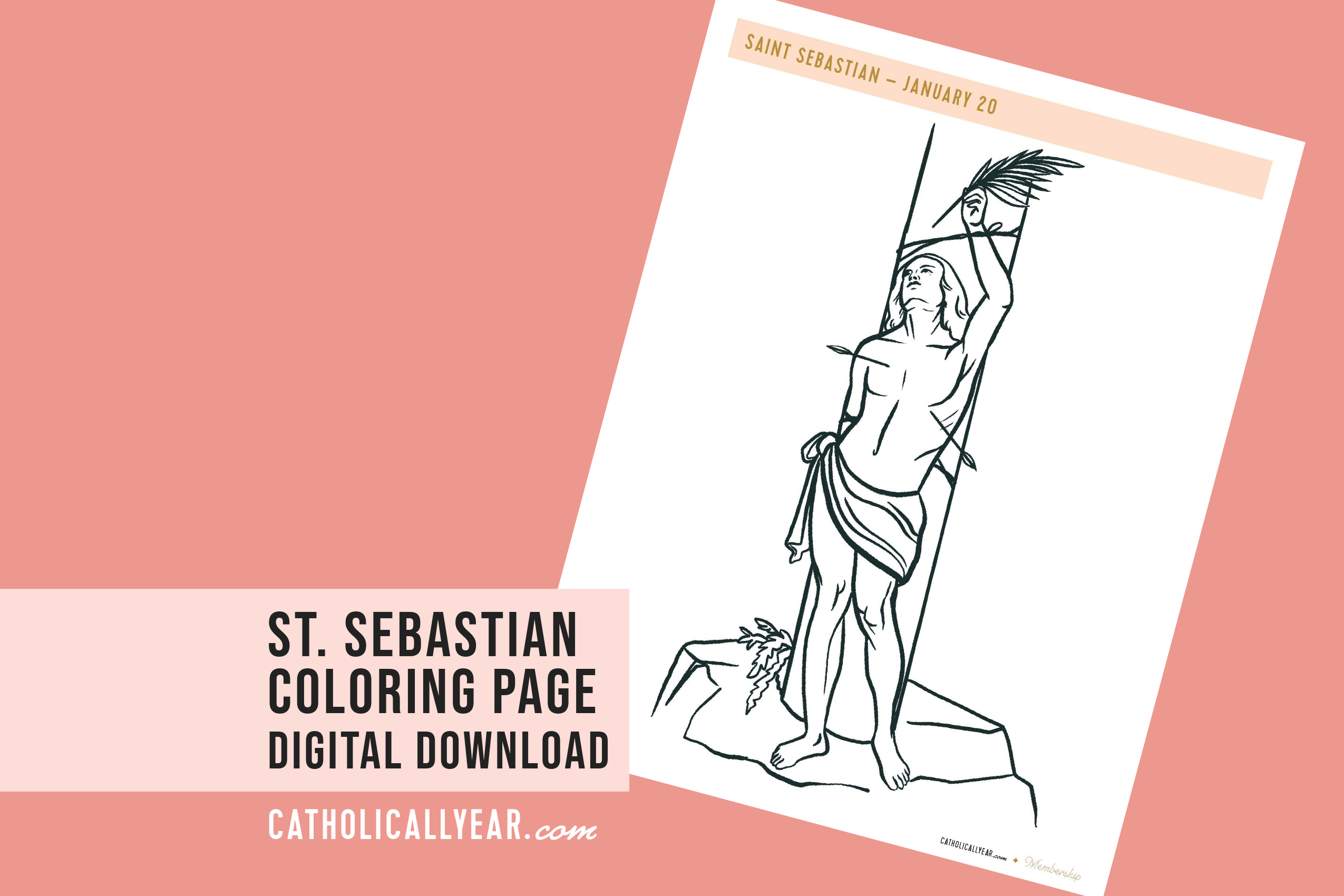 St sebastian coloring page digital download â the catholic all year place