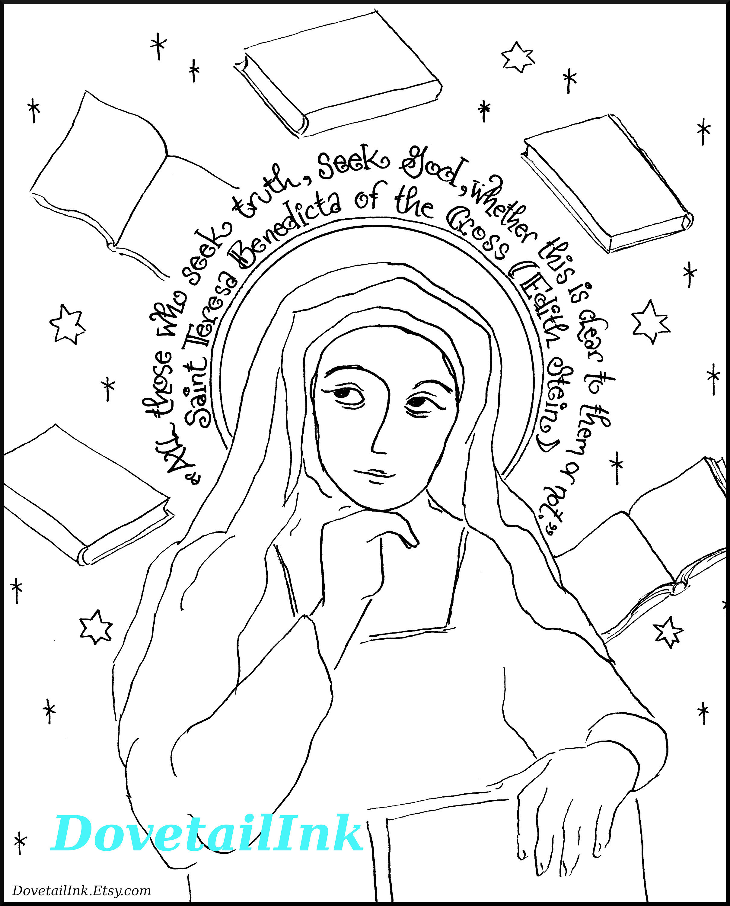 Edith steinst teresa benedicta of the cross catholic saint coloring page for all ages with quote homeschool re womens retreat