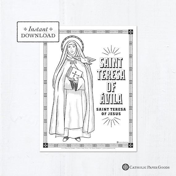 Catholic coloring page saint teresa of avila catholic saints printable coloring page digital pdf