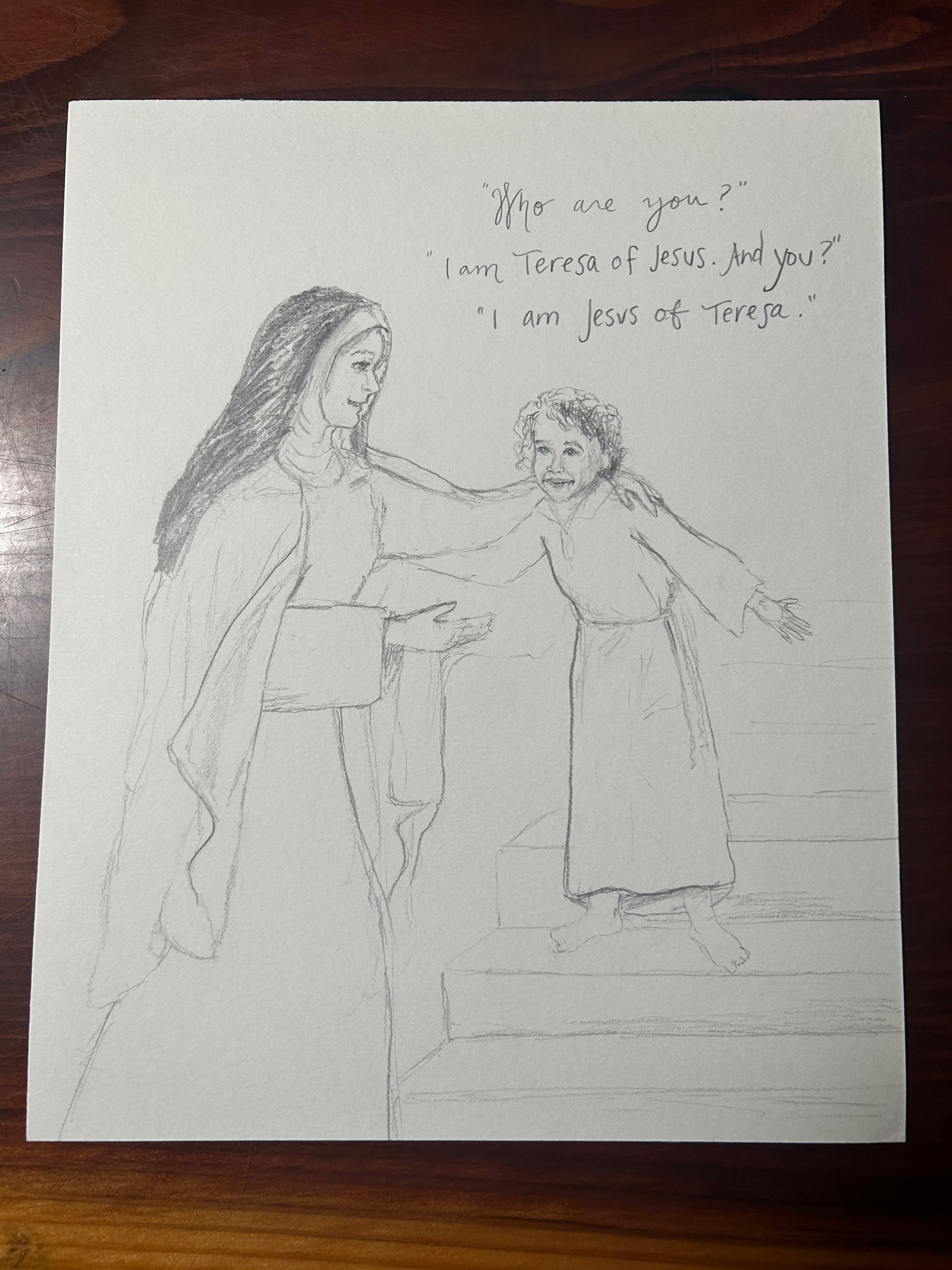 Saint series original sketch of saint teresa of avila and jesus â leanne bowen