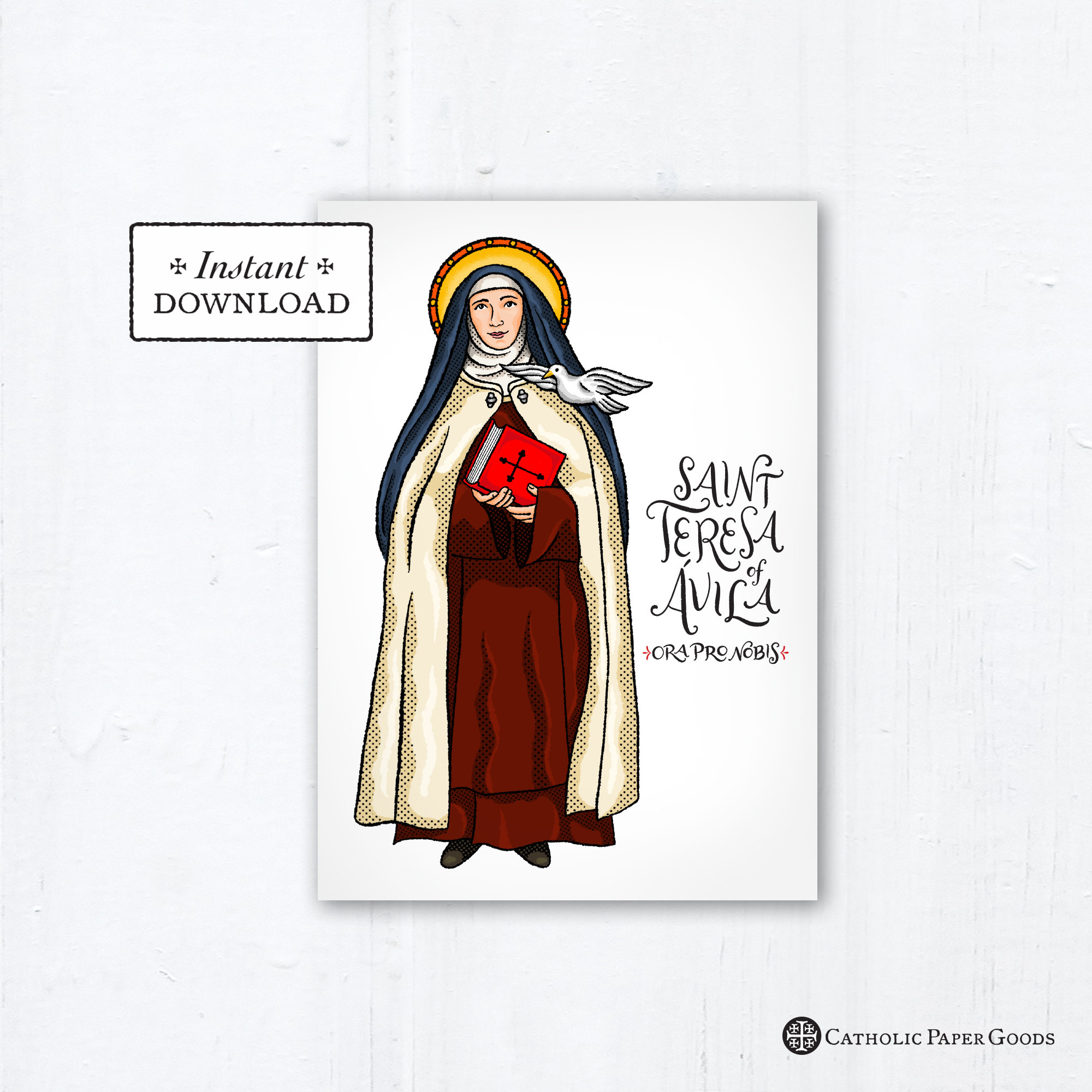 St teresa of avila card art print instant download diy downloadable pdf x