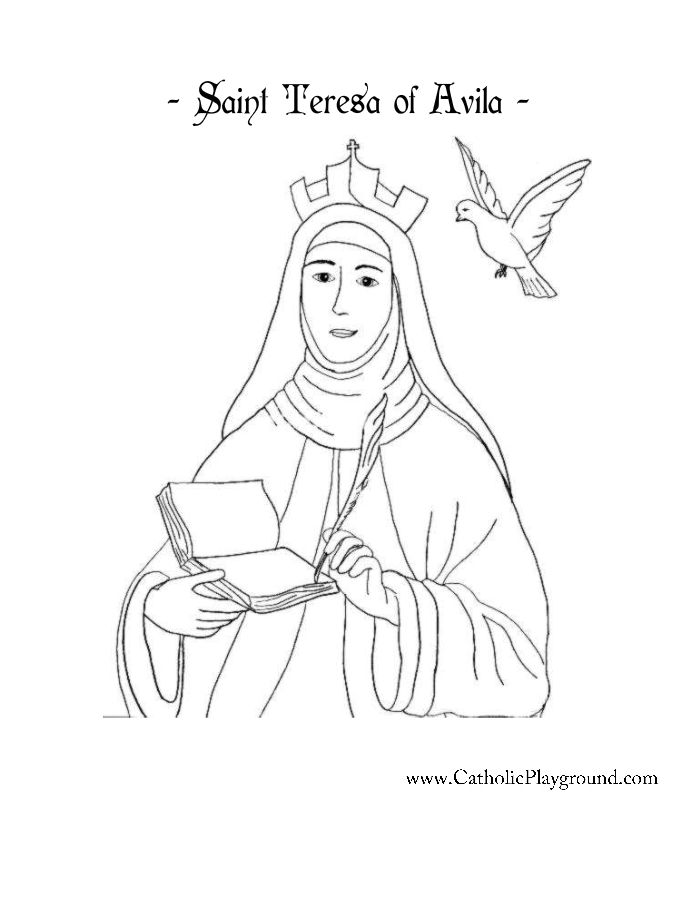 Saint teresa of avila half sized coloring page catholic playground