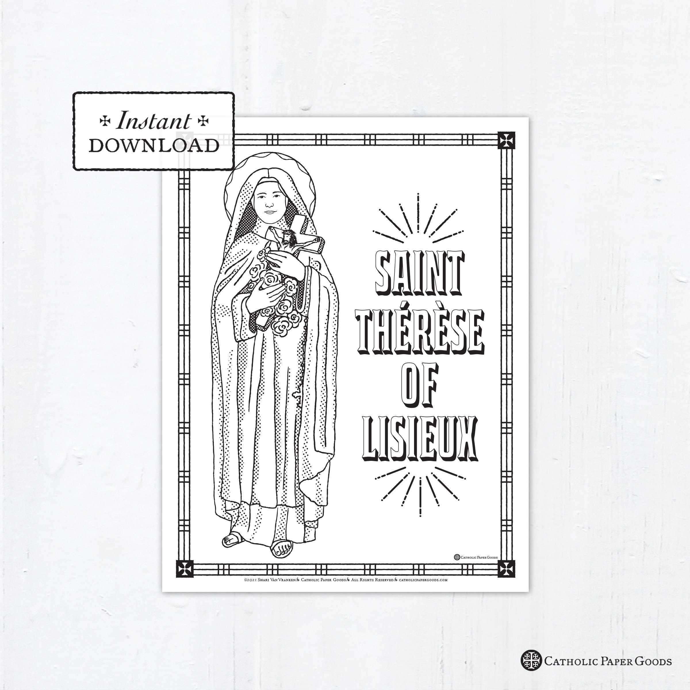 Catholic coloring page saint thãrãse of lisieux catholic saints printable coloring page digital pdf