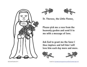 Free st therese printable from charlottes clips saints for kids classroom freebies letter activities preschool