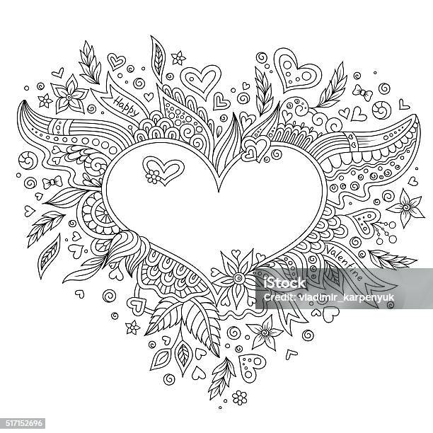 Coloring page flower heart st valentines day greeting card stock illustration