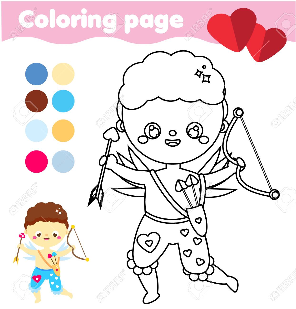 Cupid coloring page educational children game st valentines day color by numbers activity for kids royalty free svg cliparts vectors and stock illustration image