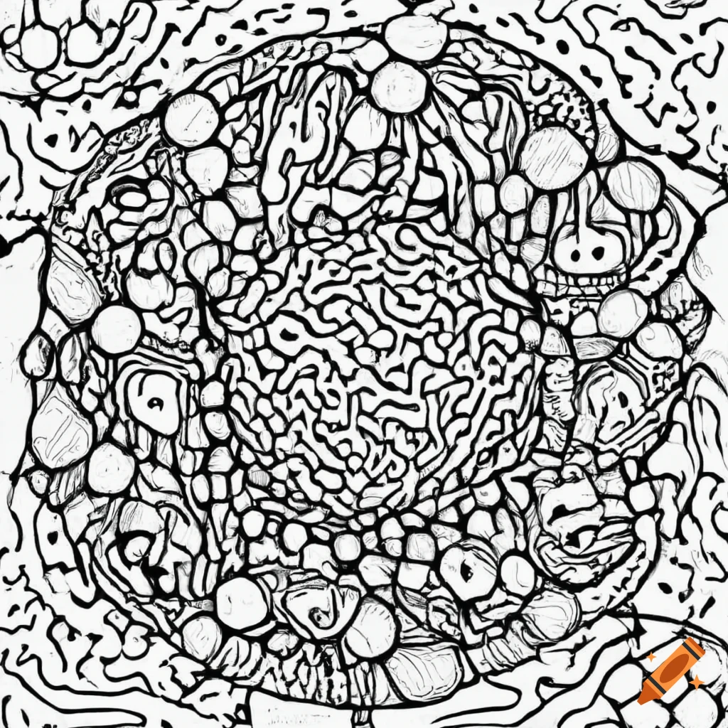 Detailed line drawing black white coloring page stable diffusion on