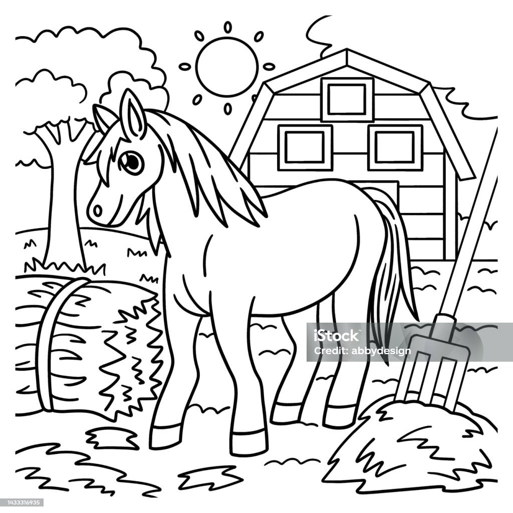 Horse coloring page for kids stock illustration