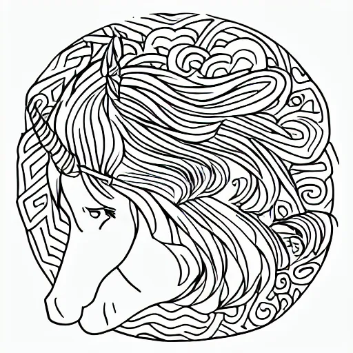 Fantasy unicorn childrens coloring drawing simple stable diffusion