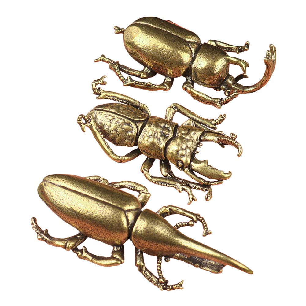 Hwojjha solid copper simulation beetle decorations brass taurus insect miniature figurines long horn bug desk decoration crafts gift brass tea insects home living room ornaments home kitchen