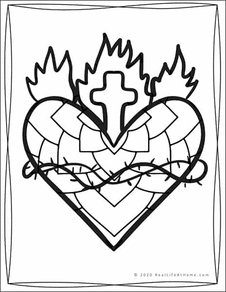 Sacred heart coloring pages for kids and adults different designs