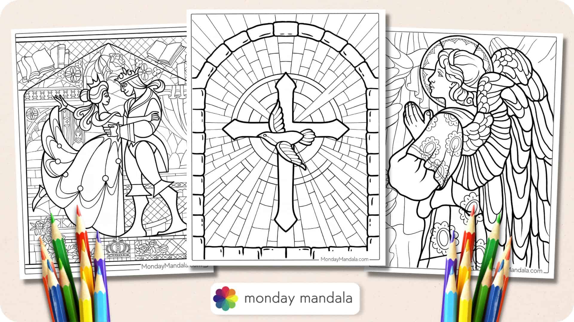 Stained glass coloring pages free pdf printables